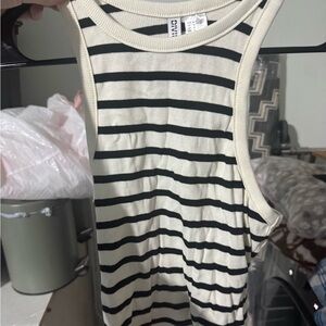 Divided Cream and Black Striped Tank Top